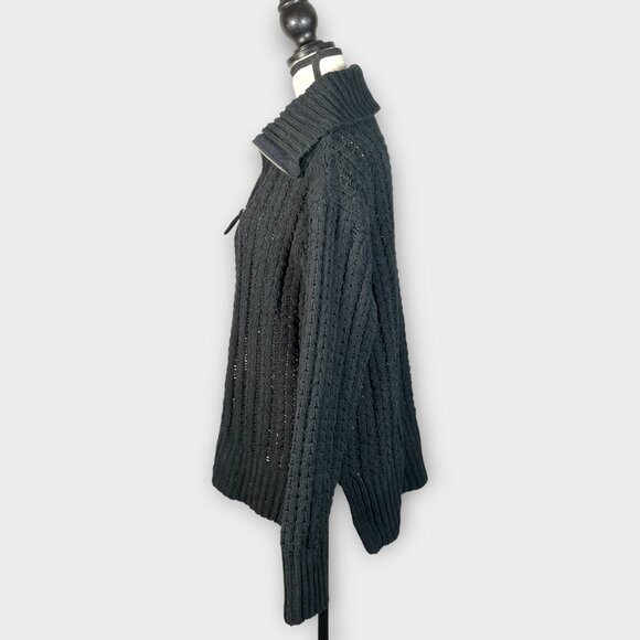Aerie Cable Car Quarter Zip Sweater MEDIUM Oversized Black - Picture 2 of 9